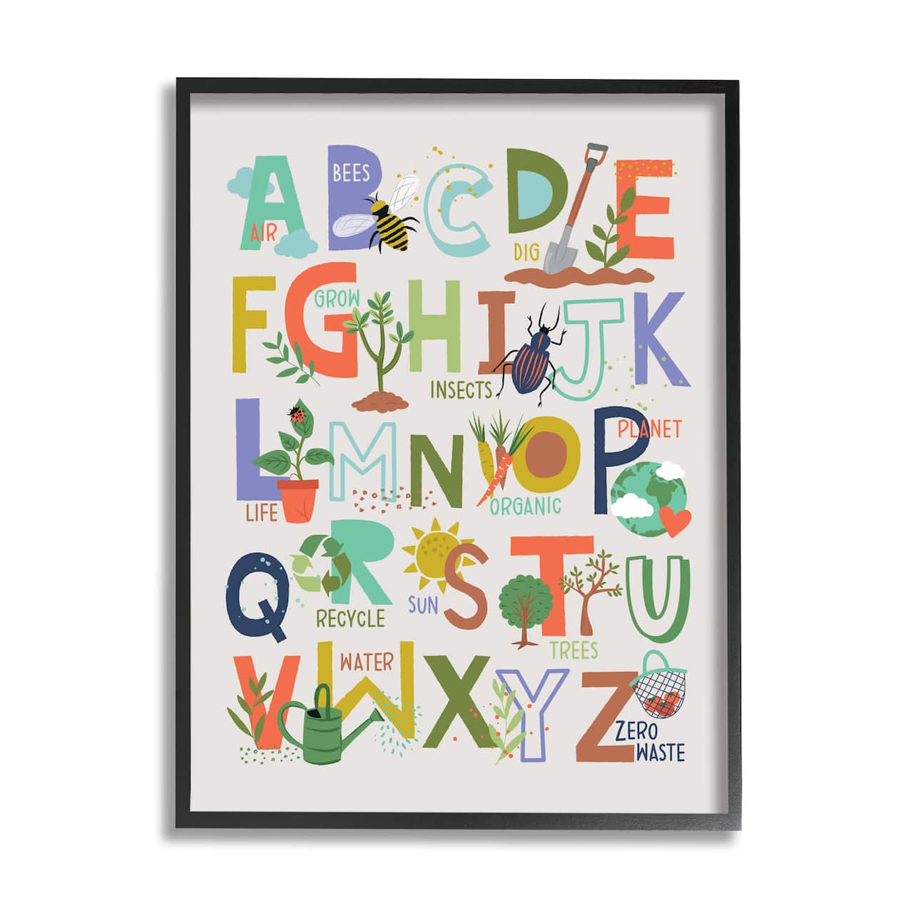 Stupell Industries Children's Whimsical Alphabet Chart Insects Garden Nature Framed Wall Art